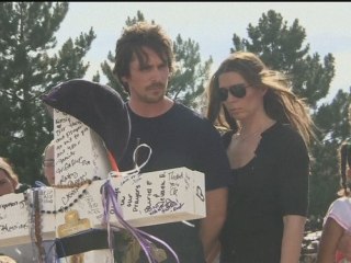 Christian Bale visits Aurora memorial and victims