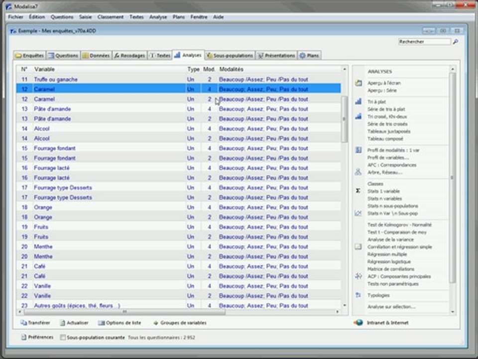 Tris juxtaposés dans Modalisa
