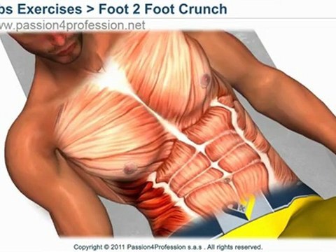 Abdominal oblique exercice - ab workout - Foot to Foot crunch (oblique crunches)