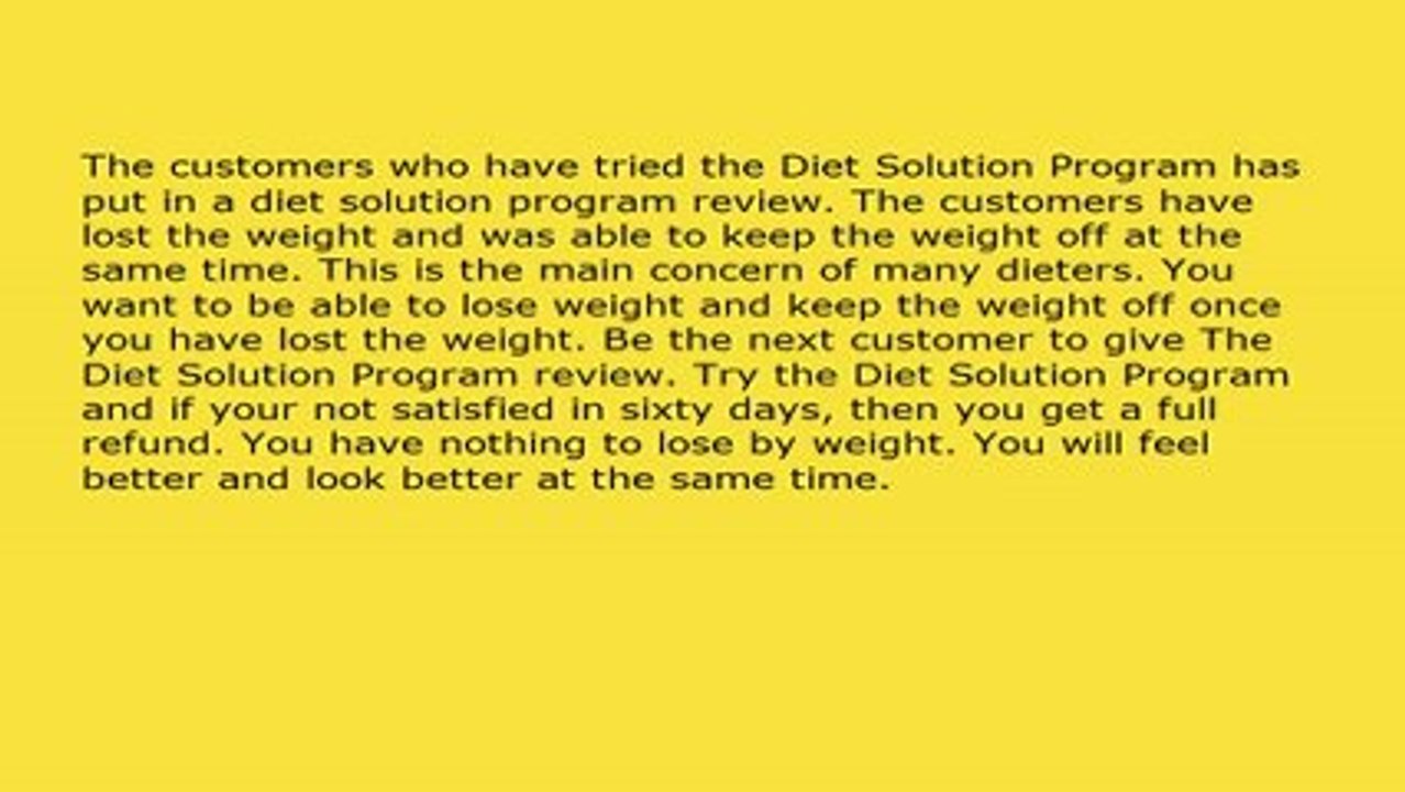 The Diet Solution program Review