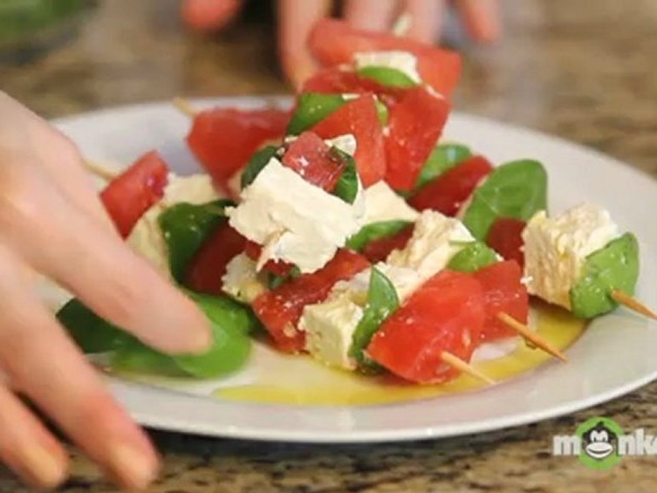 How To Make Feta, Watermelon, & Basil Kabobs