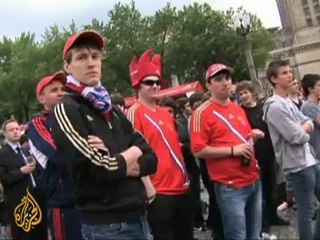Euro 2012: Russia fans march through Warsaw