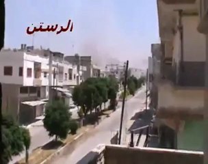 Syria فري برس  حمص الرستن  هاام الصواريخ وهي تفجر المباني 24 7 2012 Homs
