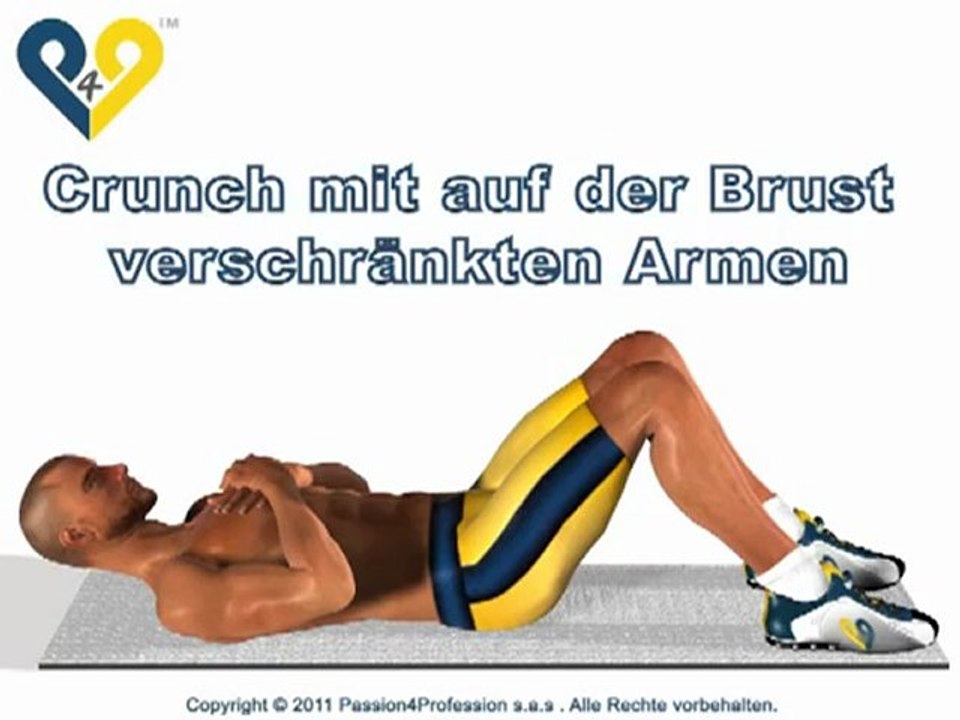 Crunch mit auf der Brust verschrankten Armen. Bauch training