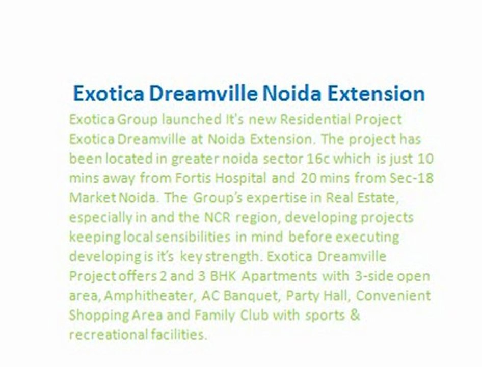 Exotica Dreamville - 9899606065 !! Exotica Dreamville\\ Exotica Dreamville Noida Extension ~ Dreamville Project