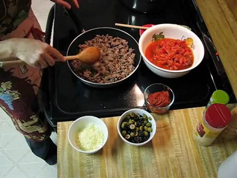 Angel Hair Pasta with Italian Sausage and Olive Sauce part 2