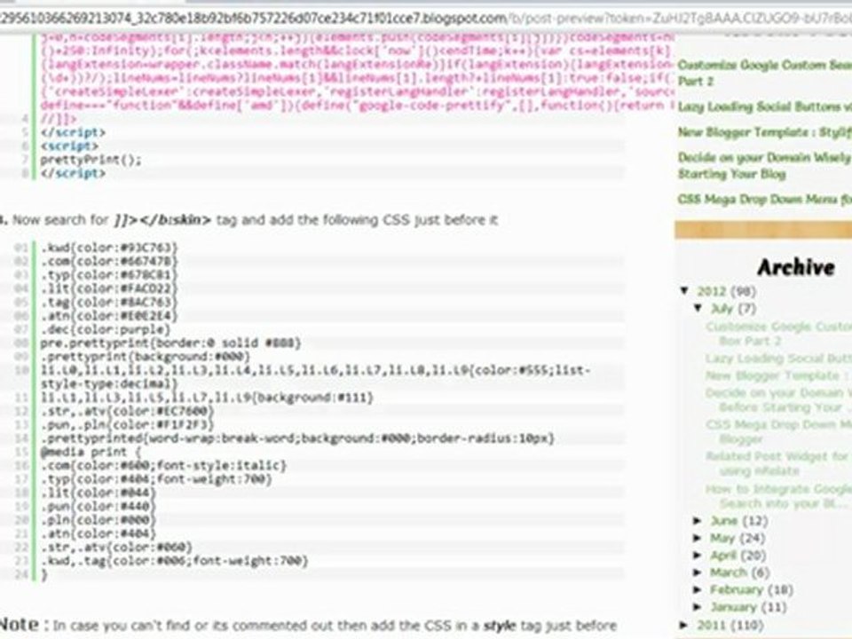 Adding Prettify in Blogger