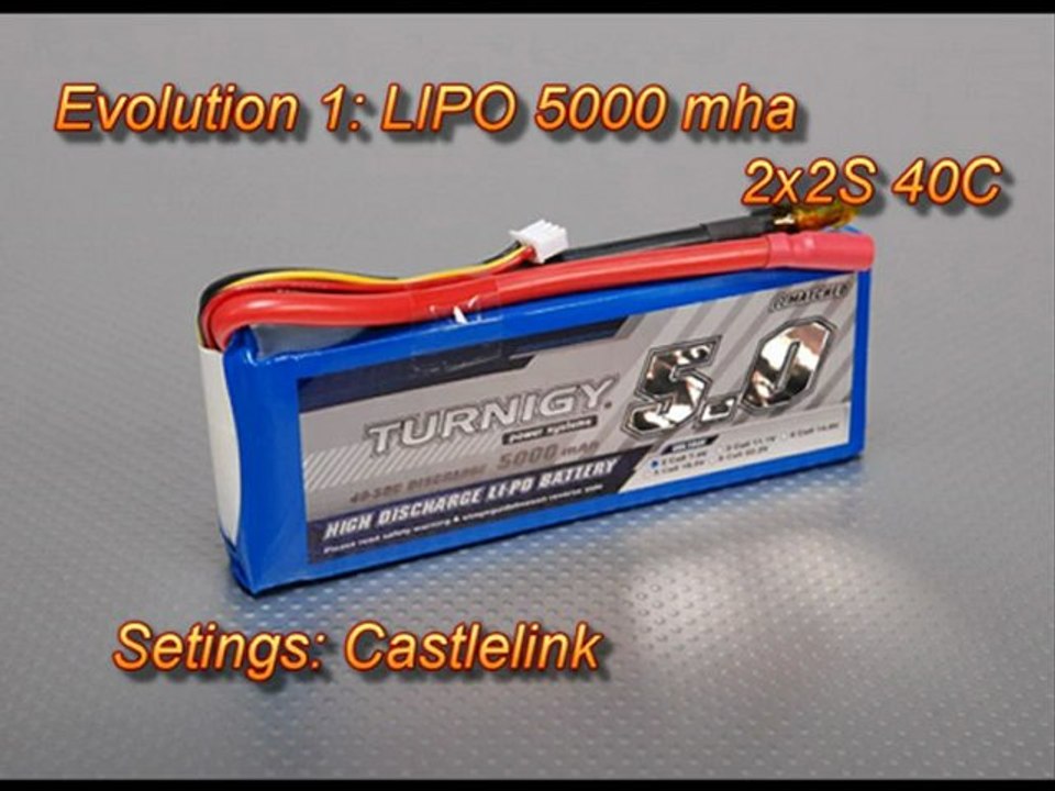 E-revo Brushless lipo 2S 40C 5000mha+castelink