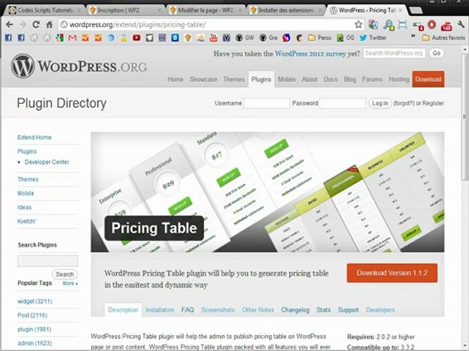 Installer Pricing Table pour WordPress