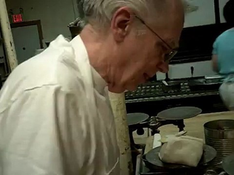 Weighing The Dough .. Mr. Hermann talks about his over night schedule at the bakery. Royal Oak, Michigan. Small business.