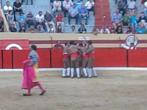 NUNO MARQUES CABO DO GRUPO DE FORCADOS AMADORES DA CHAMUSCA PEGA EXEMPLARMENTE UM TOIRO DE BRITO PAES HERDS EM ABIUL