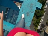 Russian 'skywalker' films herself walking along concrete