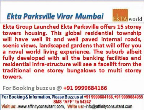 Ekta parksville apartments virar west mumbai @ 09999684166