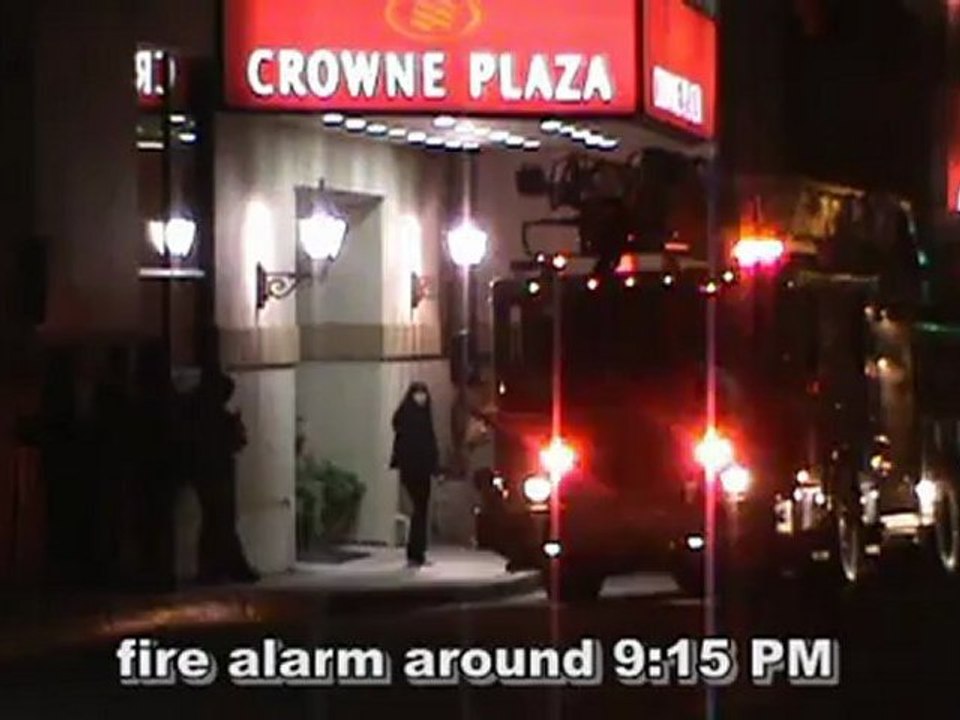 Crowne Plaza Fire alarm , Birthday Cake set it off Firefightes arriving lights sirens