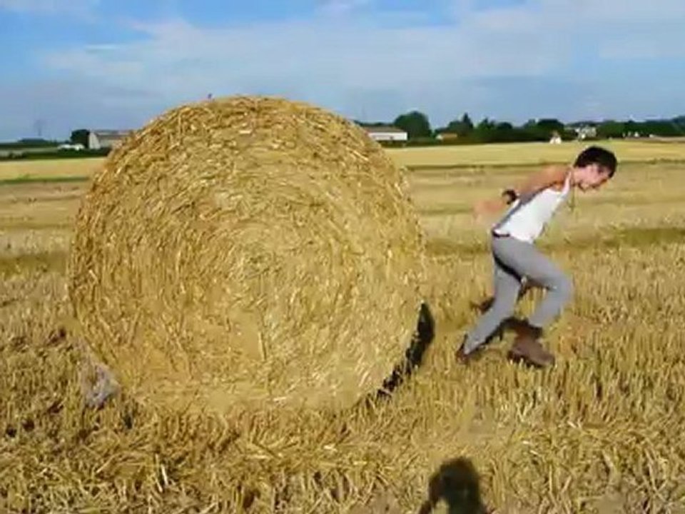 Bataille avec un ballot de paille !