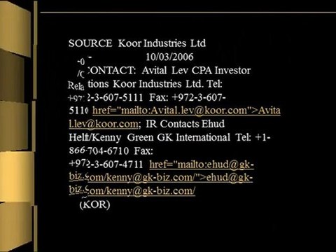 Koor Industries Announces Results of Annual General Meeting and Availability of 2005 Annual Financial Results