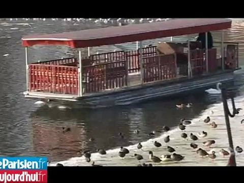Ils se promènent sur le lac gelé du bois de Boulogne