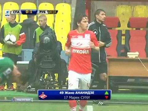 Болельщик выбежал на поле в матче Спартак-Рубин