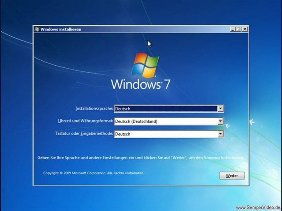 Windows 7 Installation von USB Stick