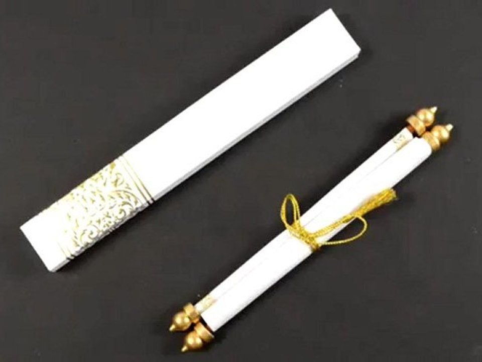 S986, White Color Scroll Invitations, Jewish Invitations, Box Scrolls