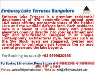 Embassy Group Lake Terraces Hebbal Lake Bangalore @ 09999620966