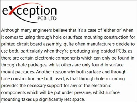Exception PCB talks about Printed Board circuit assembly