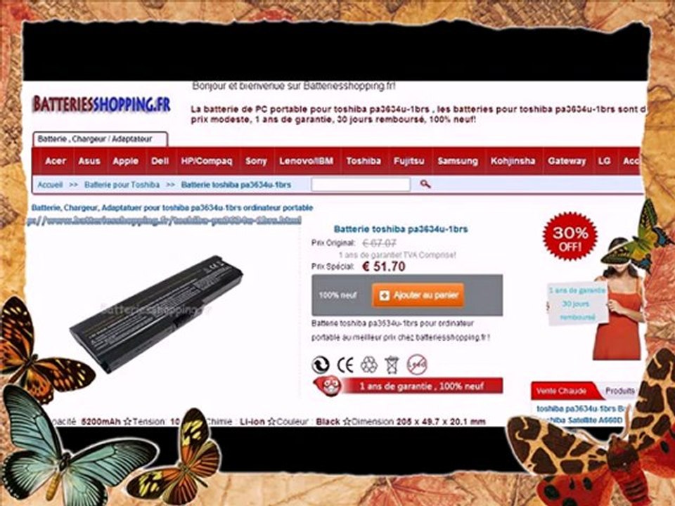 Batterie toshiba pa3634u-1brs pour