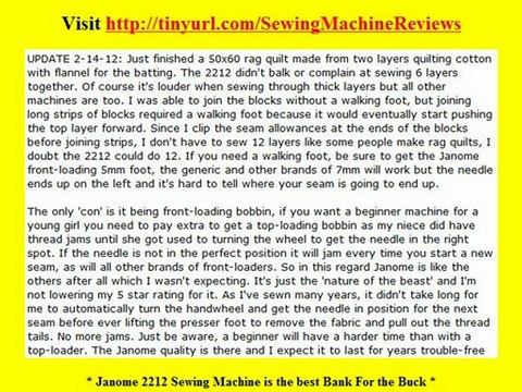 Janome Sewing Machine Reviews - Get The 2212 Janome Sewing Machine Today!