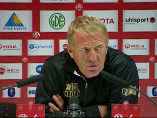 Conférence de presse Valenciennes FC - AC Ajaccio : Daniel  SANCHEZ (VAFC) - Alex  DUPONT (ACA) - saison 2012/2013