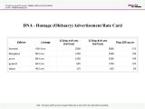DNA Obituary Homage Advertisement Rate Card - Bhaves Advertisers