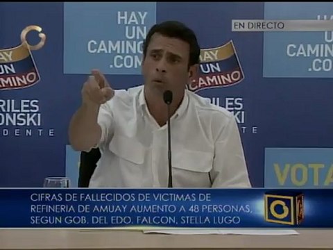 Capriles envió palabras de condolencia a todas las personas que fueron afectadas por la explosión en la refinería de Amuay