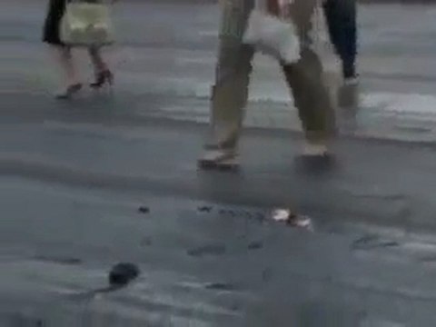 Traverser une route avec du goudron frais en Russie