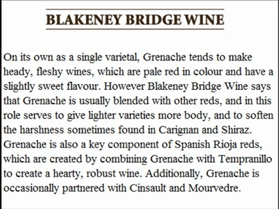 Blakeney Bridge Wine offers an introduction to Grenache
