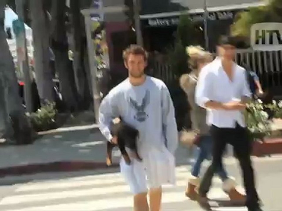 Rottweiler: Alex Pettyfer And Puppy Out To Lunch In Hollywood.