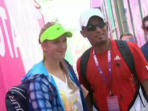 Belarus' Azarenka warms up for Qatar Open