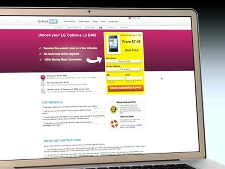 UNLOCK LG E400 - HOW TO UNLOCK YOUR LG E400