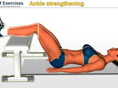 Calf exercises: ankle strengthening exercise on Bench (calf, muscle, leg)