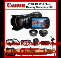 Download Video: Canon VIXIA HF G10 Flash Memory Camcorder Kit. Package Includes: 0.45x Wide Angle Lens, 2X Telephoto Lens, 3 Piece Filter.. Best Price