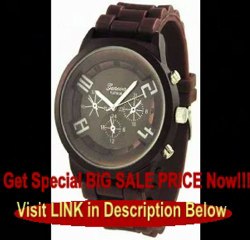 Geneva Platinum Faux Chronograph Caved IN Dial Silicone Watch - BROWN Best Price