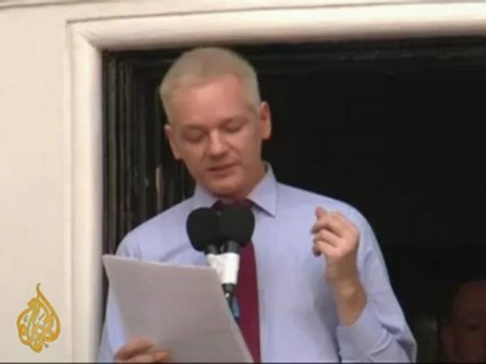 Assange speaks from the Ecuador embassy