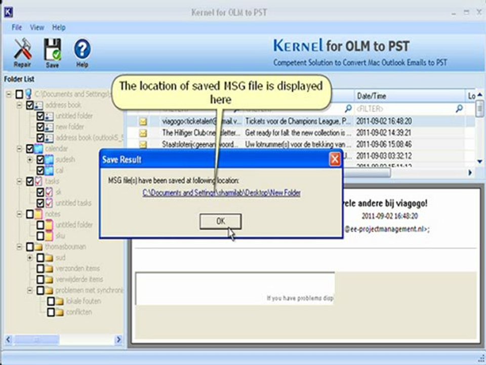 Convert OLM data files to PST file format - Kernel for OLM to PST