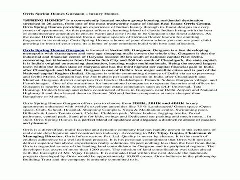 Orris Spring Homes Gurgaon – luxury Homes