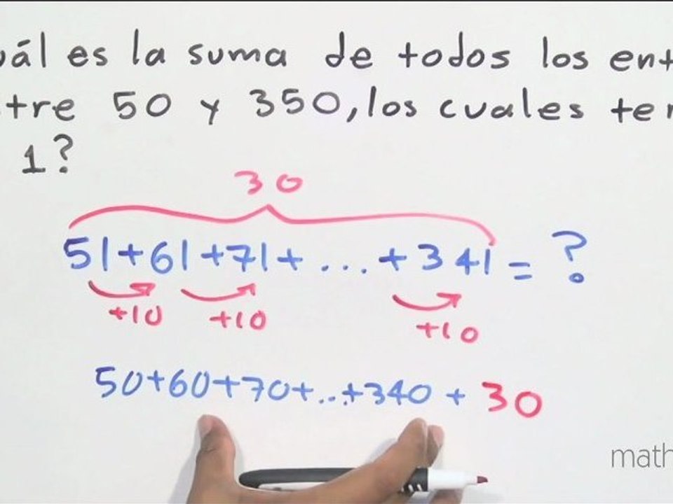 Suma de enteros que terminan en 1 del 50 al 350