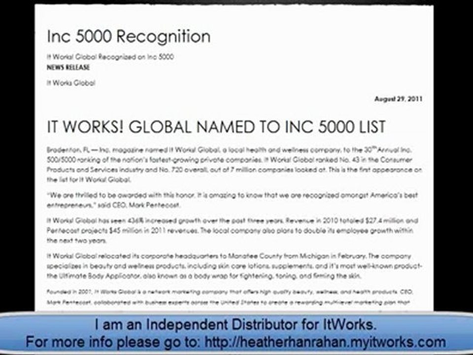 Make Money From Home With ItWorks - Inc 5000 Recognition It Works Global