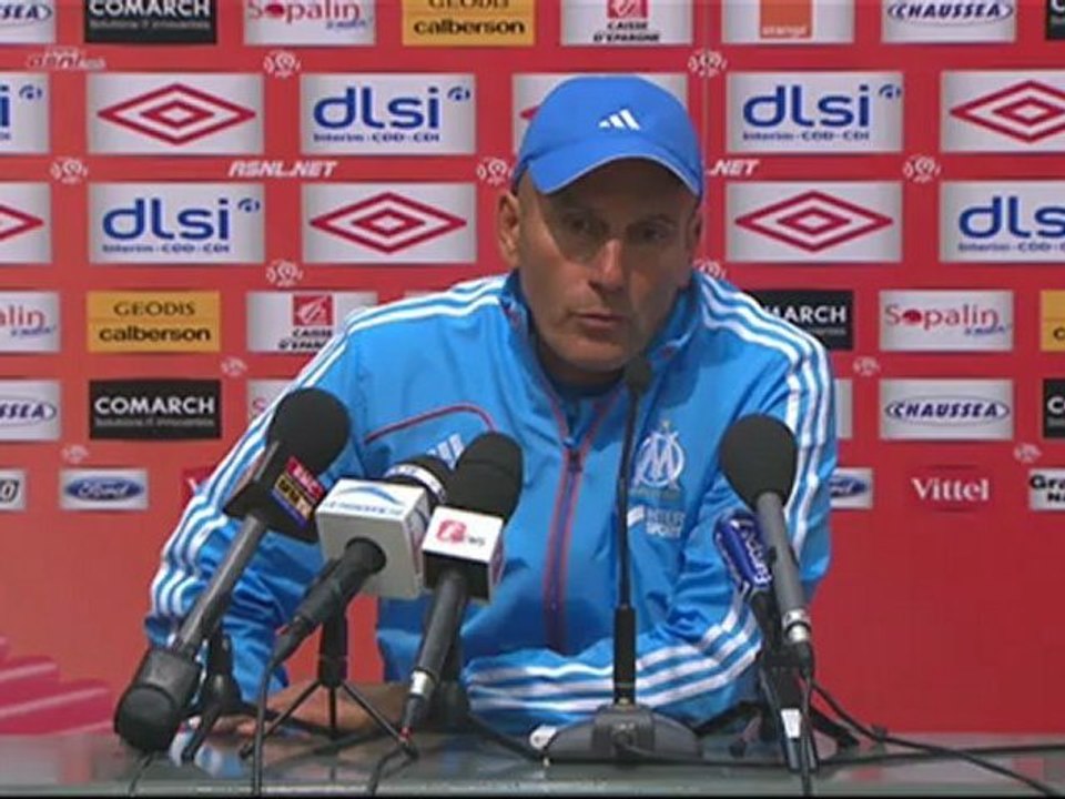 Conférence de presse AS Nancy Lorraine - Olympique de Marseille : Jean  FERNANDEZ (ASNL) - Elie BAUP (OM) - saison 2012/2013
