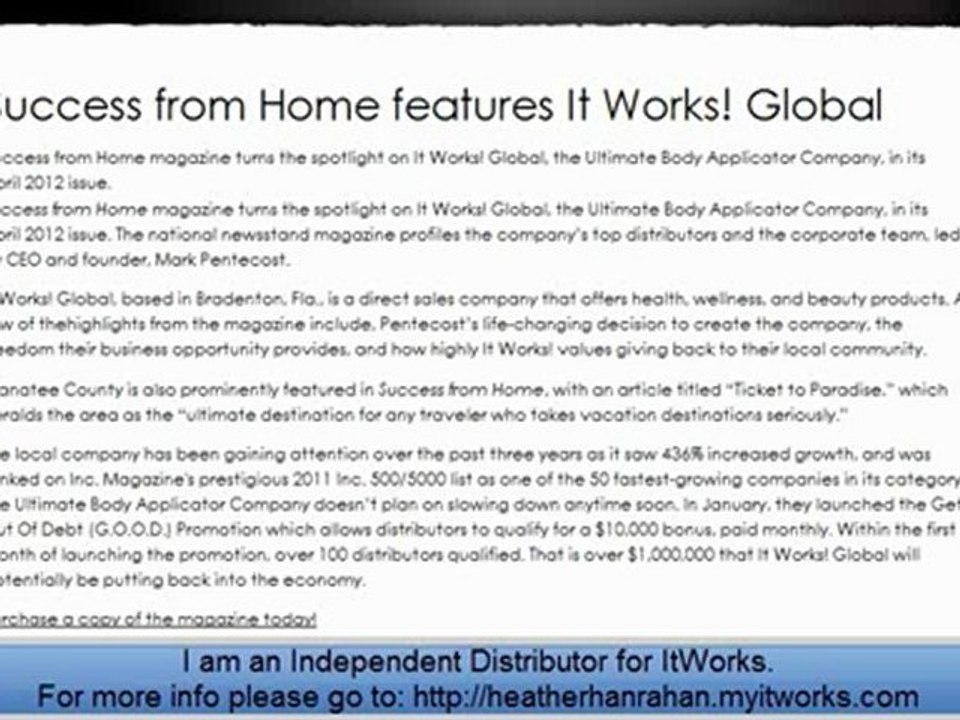 Make Money From Home With ItWorks - Success From Home From It Works Global