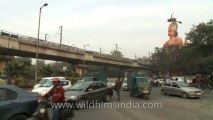 Karol bagh-Hanuman statue-metro train-traffic-3