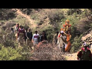 Temple idol of Gangotri is escorted down to Mukhba, for winter