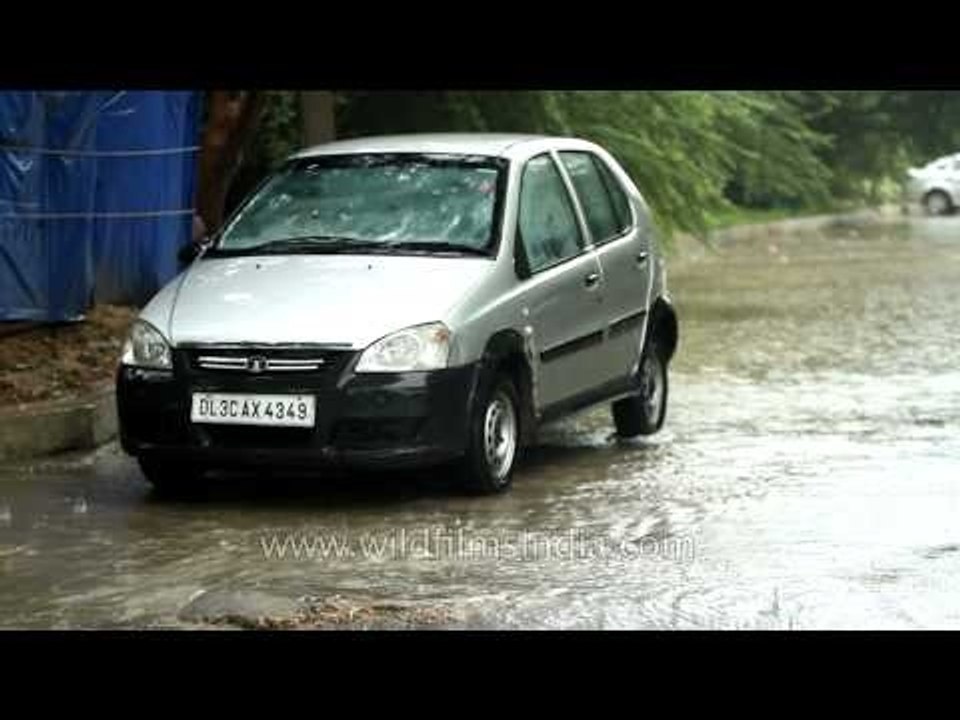 Factory road, Delhi during a heavy downpour