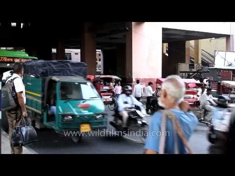 Busy traffic at Motinagar metro station